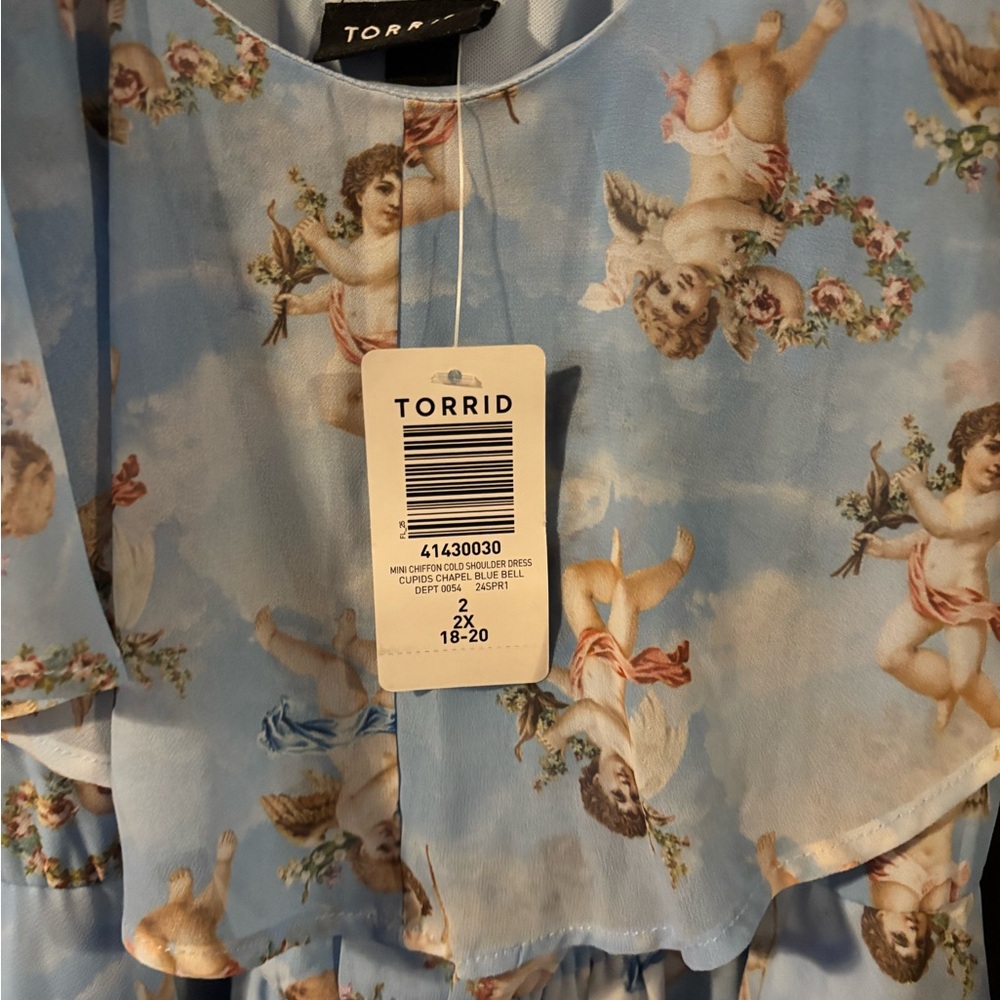 Torrid Blue Angel Print Women's Off the Shoulder Dress